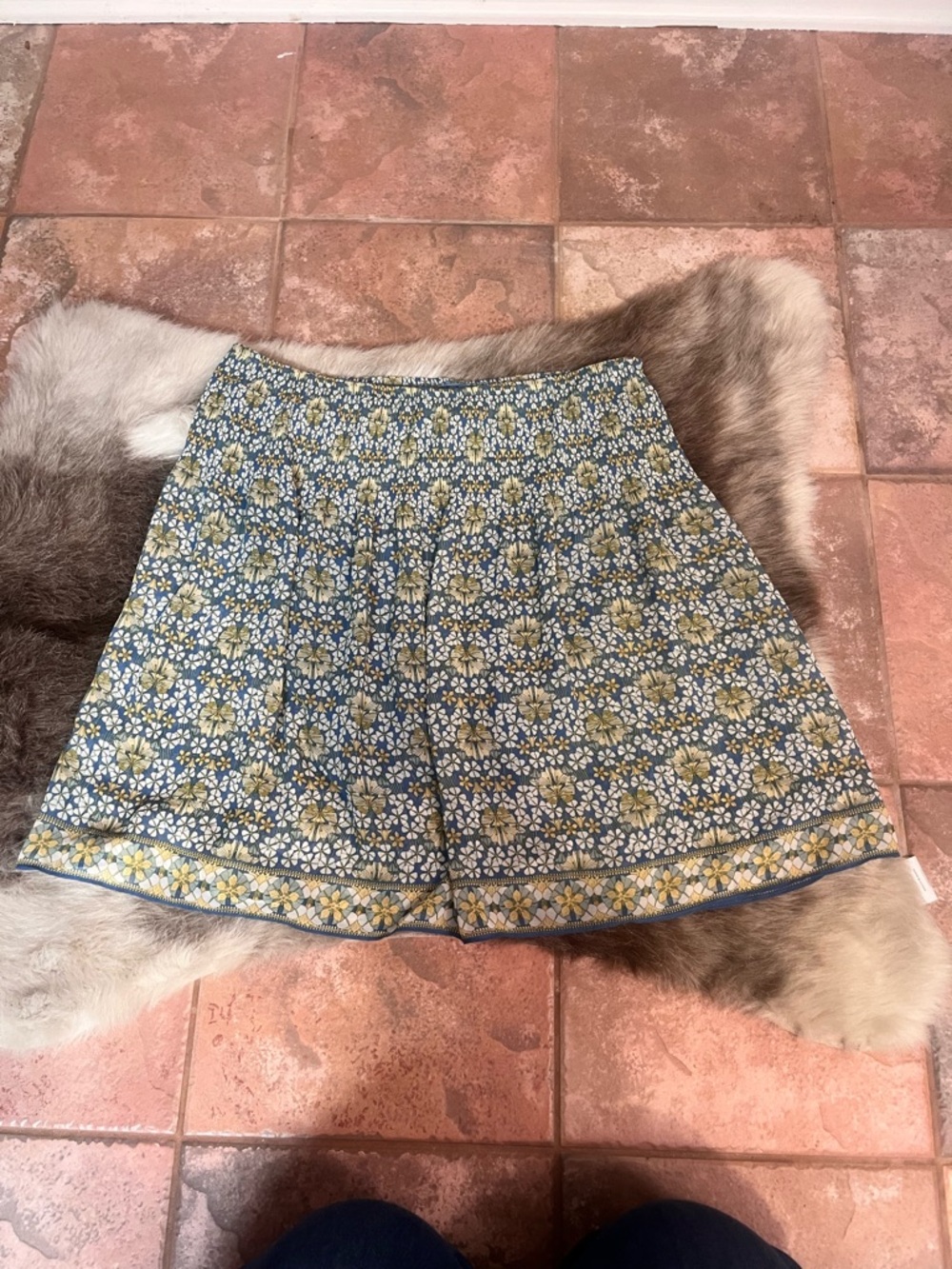 Max Studio Blue Floral Mini Skirt with Yellow Accents